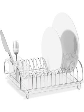 Compact Stainless Steel Dish Drainer with Clear Tray & Cutlery Holder - Holds 12